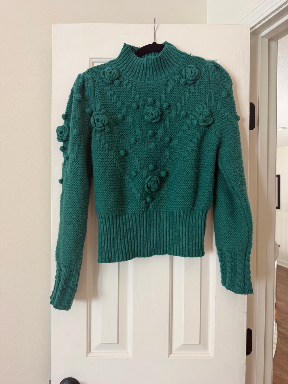 Women's Teal Floral Mock-Turtleneck Sweater